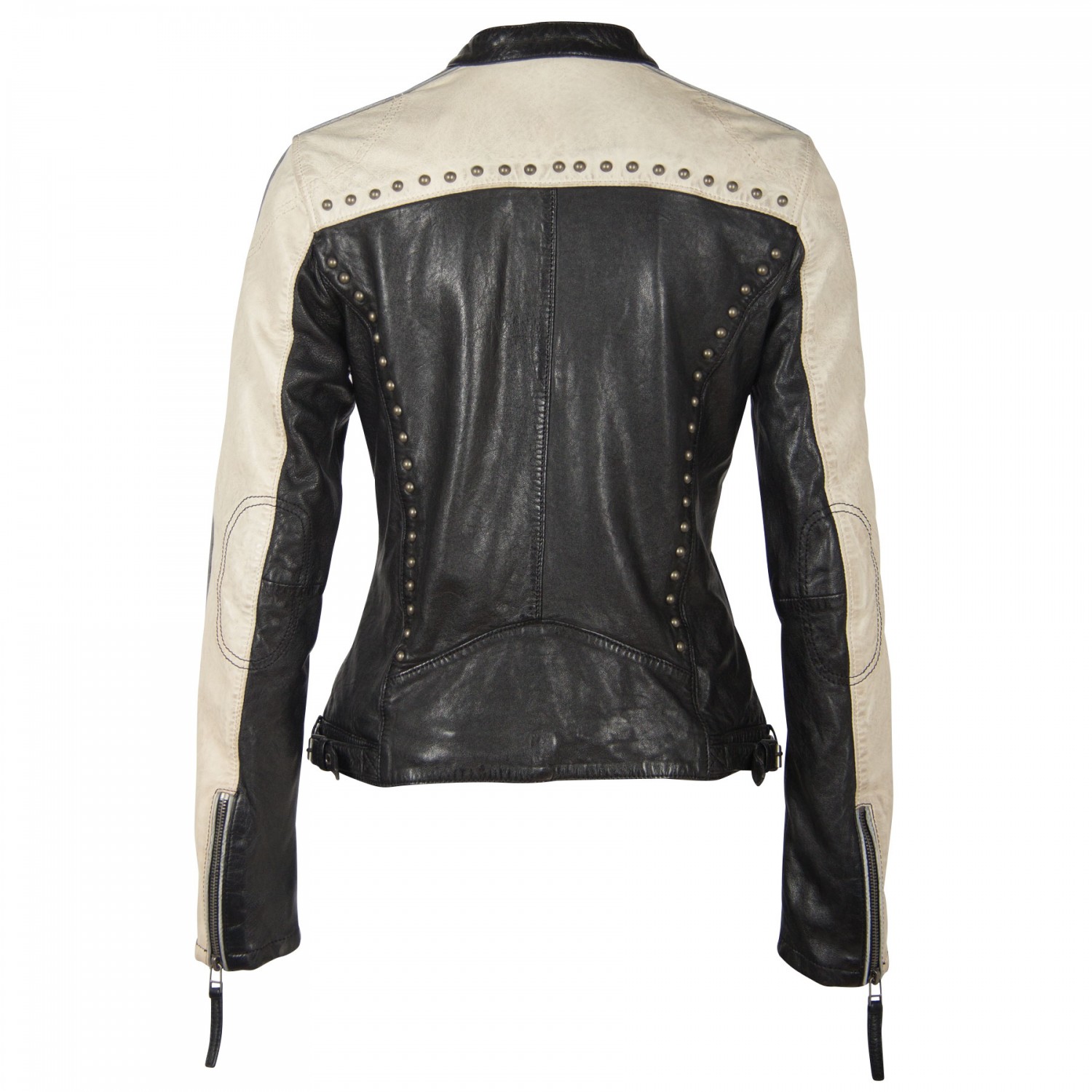 Geaca de Piele Naturala Dama Gipsy Negru/Alb Murdar GGPattie LACAV – IMBRACAMINTE