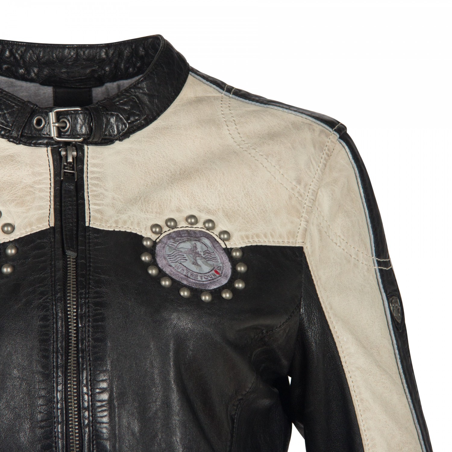 Geaca de Piele Naturala Dama Gipsy Negru/Alb Murdar GGPattie LACAV – IMBRACAMINTE