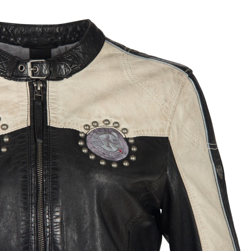 Geaca de Piele Naturala Dama Gipsy Negru/Alb Murdar GGPattie LACAV – IMBRACAMINTE Geaca de Piele Naturala Dama Gipsy Negru/Alb Murdar GGPattie LACAV – IMBRACAMINTE