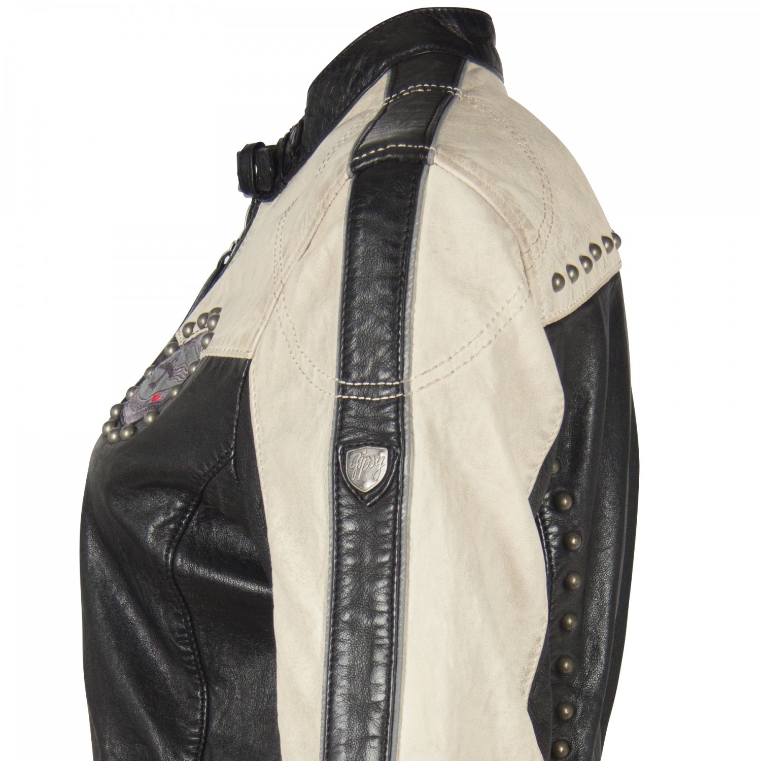 Geaca de Piele Naturala Dama Gipsy Negru/Alb Murdar GGPattie LACAV – IMBRACAMINTE