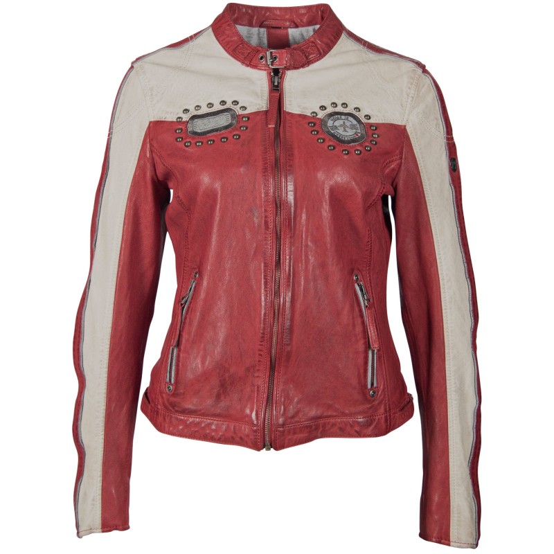 Geaca de Piele Naturala Dama Gipsy Rosu/Alb Murdar GGPattie LACAV – IMBRACAMINTE