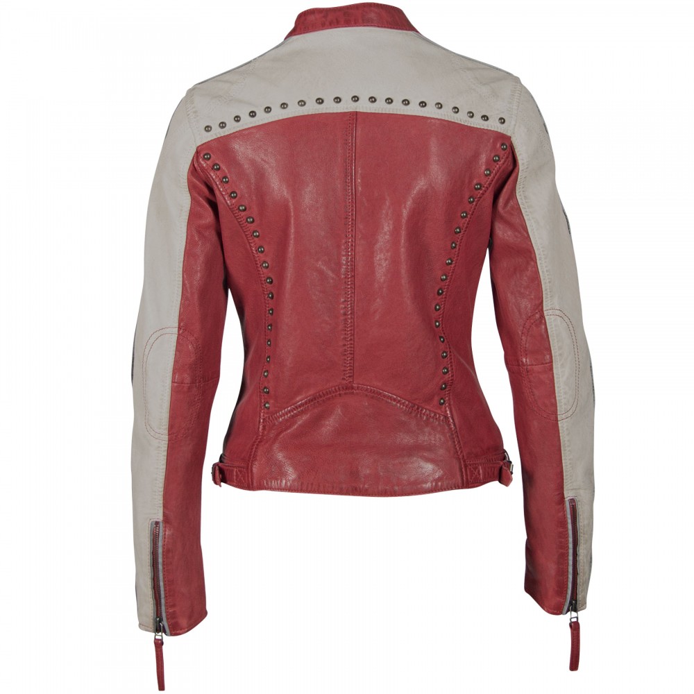 Geaca de Piele Naturala Dama Gipsy Rosu/Alb Murdar GGPattie LACAV Geaca de Piele Naturala Dama Gipsy Rosu/Alb Murdar GGPattie LACAV - readytowear.ro