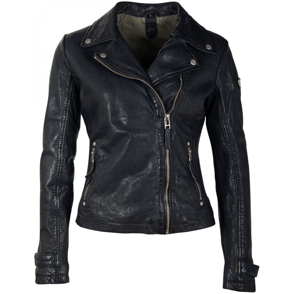 Geaca de Piele Naturala Dama Gipsy Negru/Albastru GGSami LACAV Geaca de Piele Naturala Dama Gipsy Negru/Albastru GGSami LACAV - readytowear
