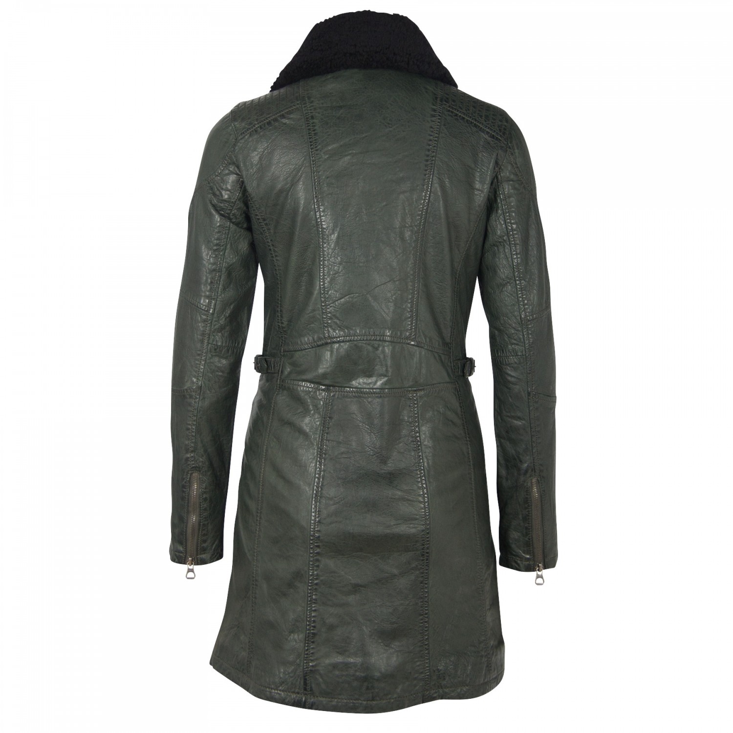 Geaca Lunga de Piele Naturala Dama Gipsy Verde Inchis GGScylla LATEV – IMBRACAMINTE