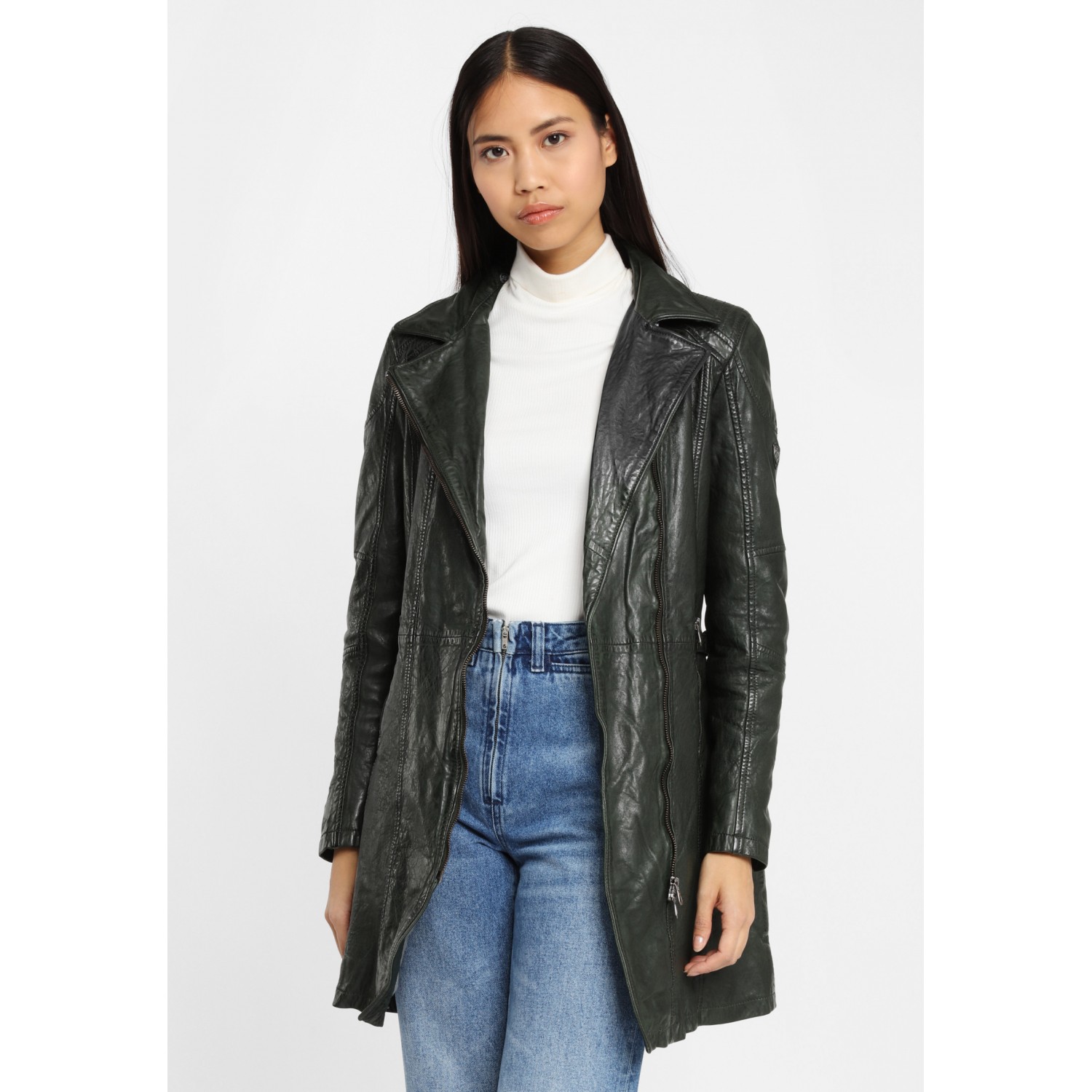 Geaca Lunga de Piele Naturala Dama Gipsy Verde Inchis GGScylla LATEV – IMBRACAMINTE