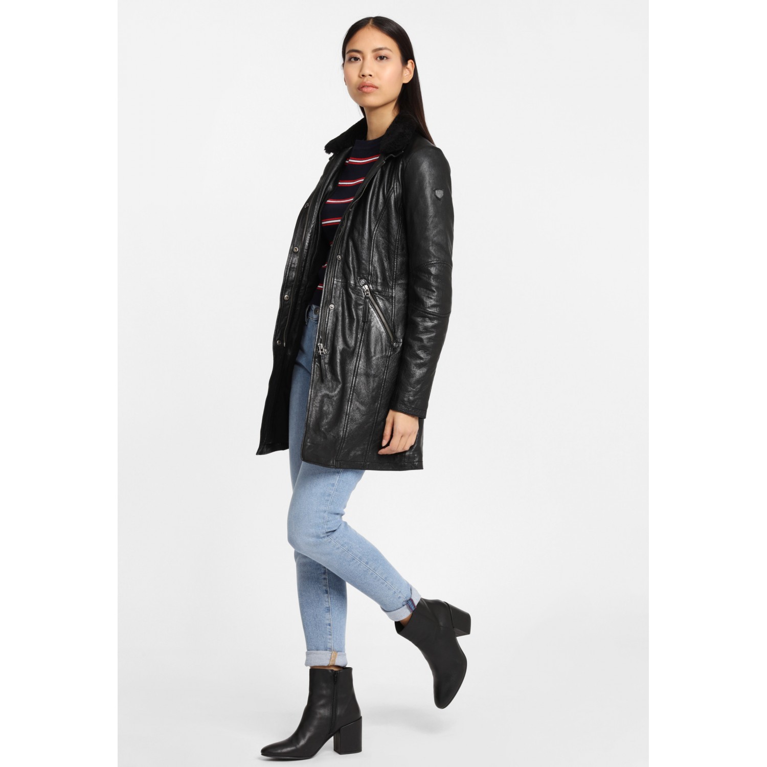 Geaca Lunga de Piele Naturala Dama Gipsy Neagra GGSilah LEGV – IMBRACAMINTE