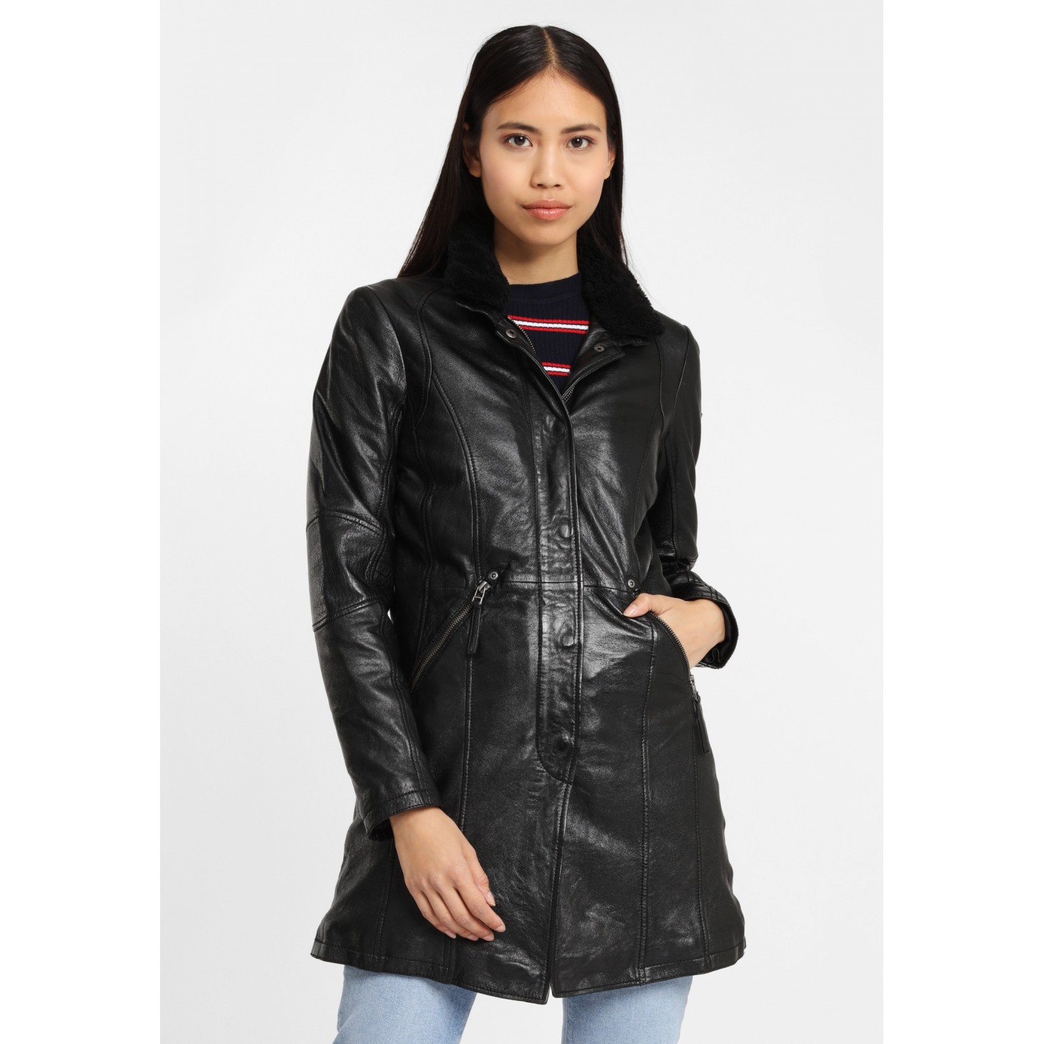 Geaca Lunga de Piele Naturala Dama Gipsy Neagra GGSilah LEGV – IMBRACAMINTE