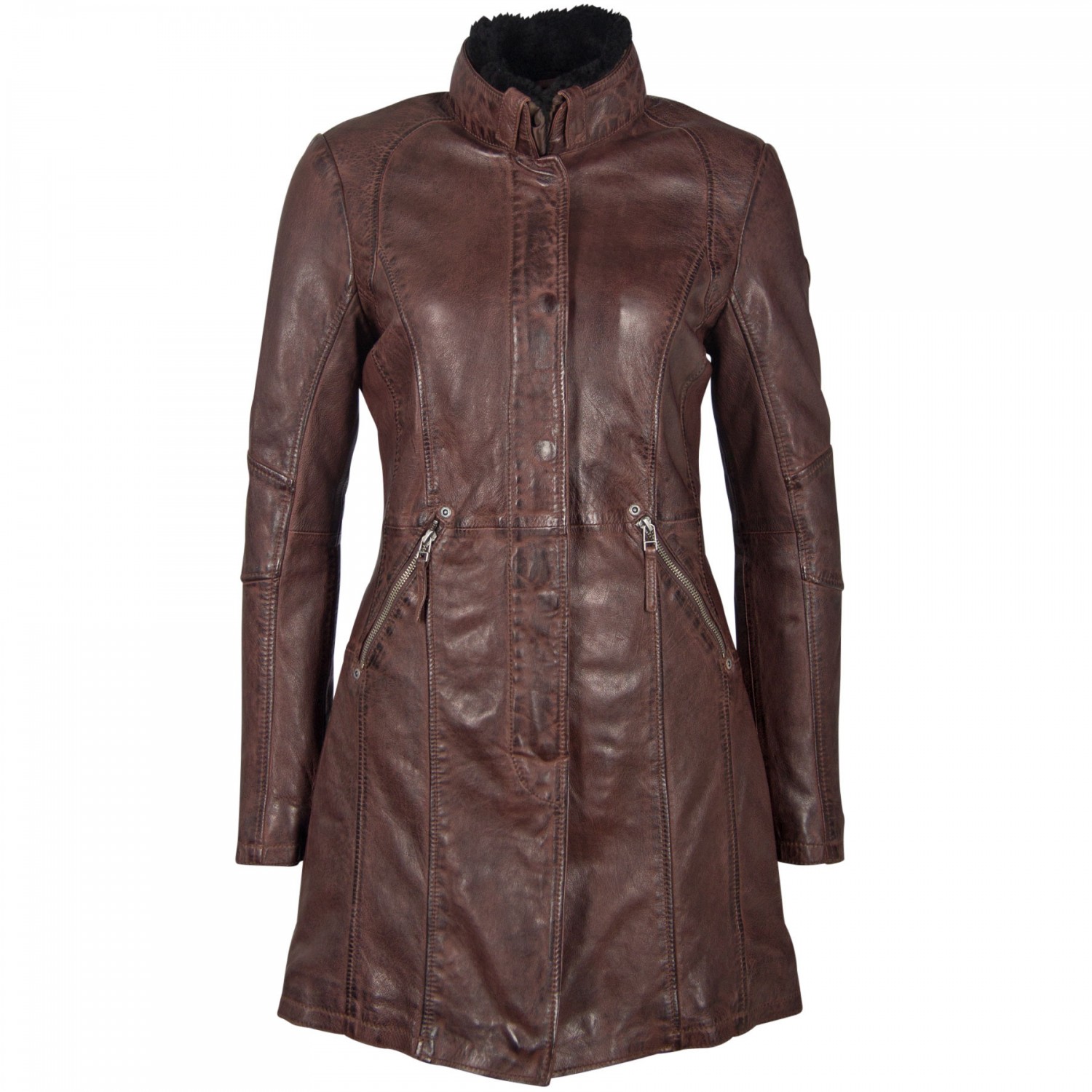 Geaca Lunga de Piele Naturala Dama Gipsy Maro Inchis GGSilah LEGV – IMBRACAMINTE