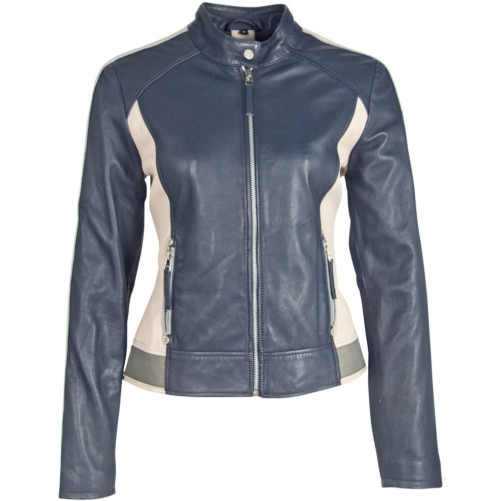 Geaca de Piele Naturala Dama Gipsy Bleumarin/Gri/Alb Murdar GGSteena LNV Geaca de Piele Naturala Dama Gipsy Bleumarin/Gri/Alb Murdar GGSteena LNV - readytowear.ro