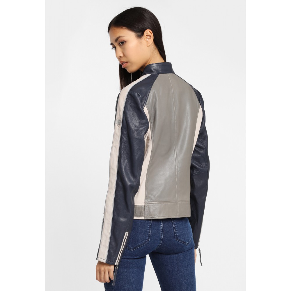 Geaca de Piele Naturala Dama Gipsy Bleumarin/Gri/Alb Murdar GGSteena LNV Geaca de Piele Naturala Dama Gipsy Bleumarin/Gri/Alb Murdar GGSteena LNV - readytowear.ro