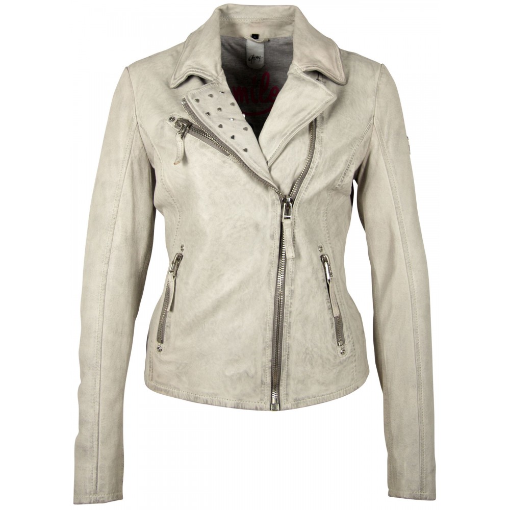 Geaca de Piele Naturala Dama Gipsy Alb Murdar GGSummer LABAGV Geaca de Piele Naturala Dama Gipsy Alb Murdar GGSummer LABAGV - readytowear