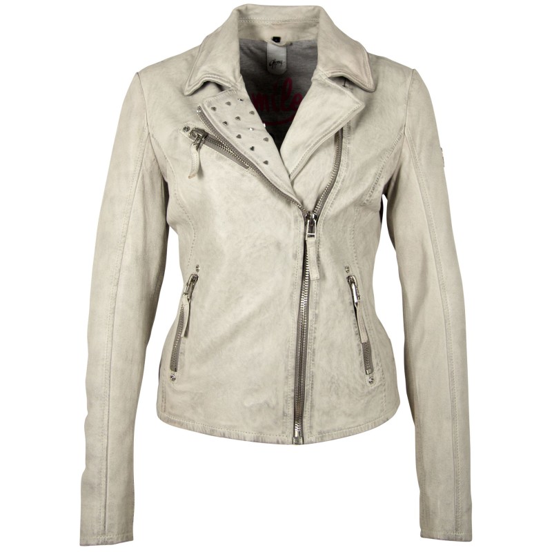 Geaca de Piele Naturala Dama Gipsy Alb Murdar GGSummer LABAGV – IMBRACAMINTE