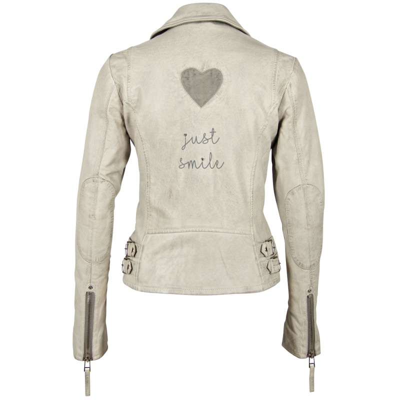 Geaca de Piele Naturala Dama Gipsy Alb Murdar GGSummer LABAGV – IMBRACAMINTE