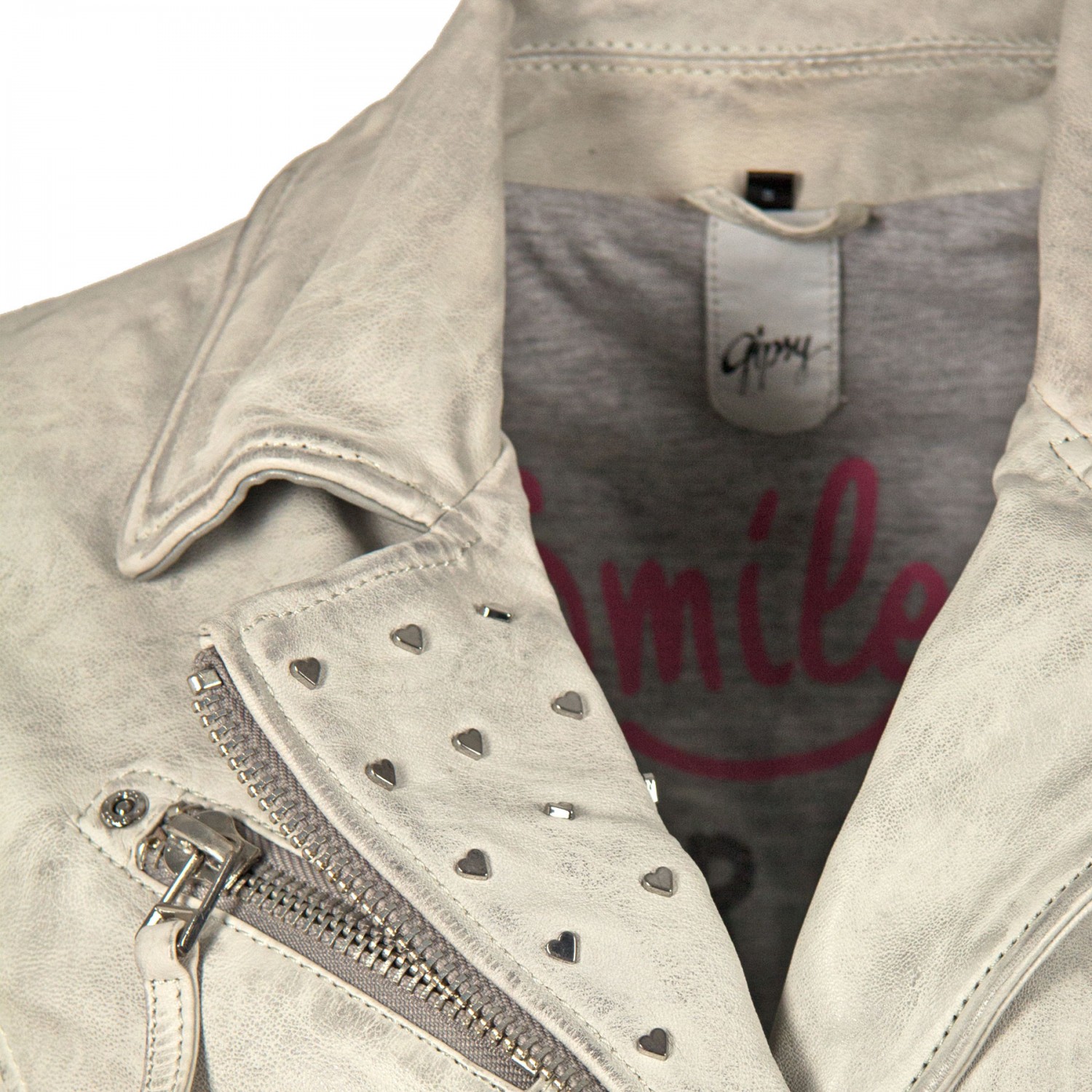 Geaca de Piele Naturala Dama Gipsy Alb Murdar GGSummer LABAGV – IMBRACAMINTE