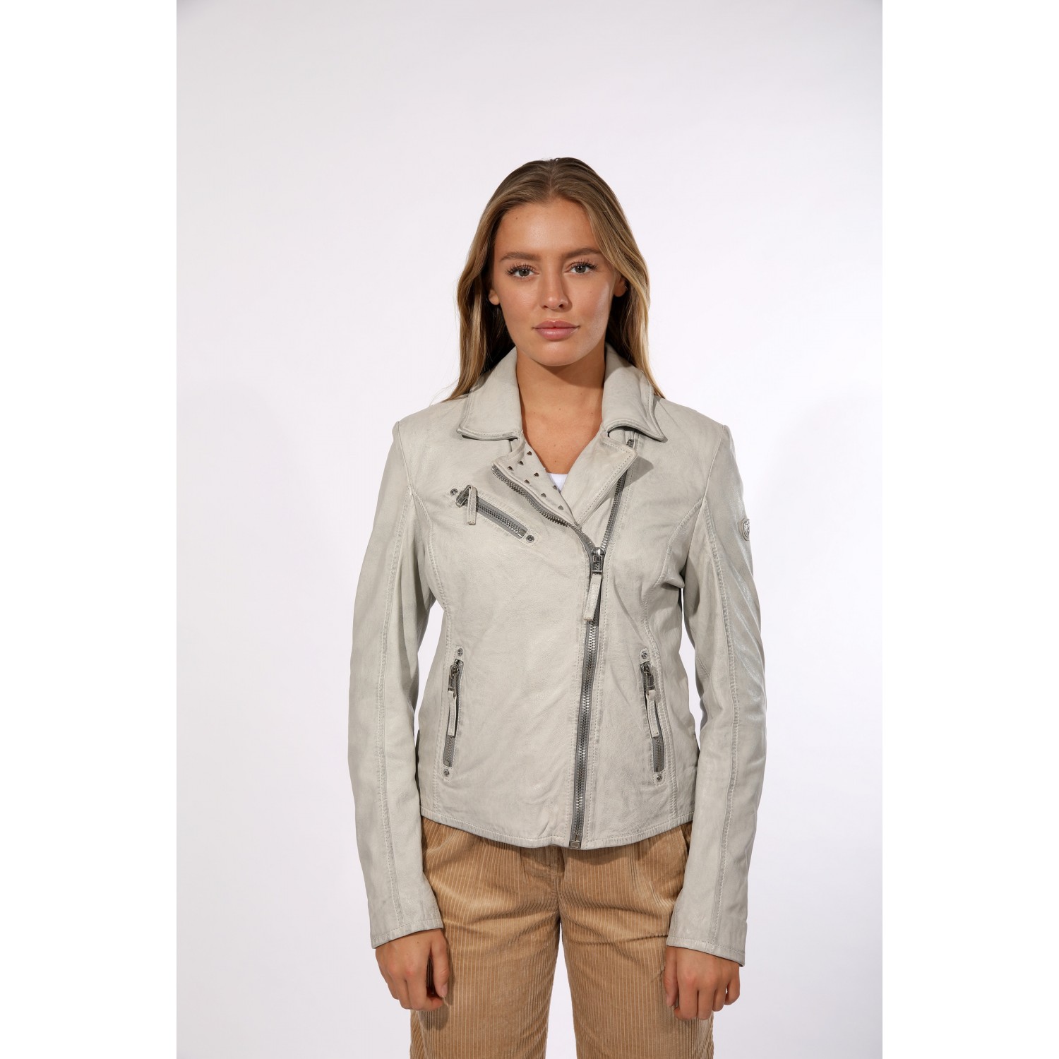 Geaca de Piele Naturala Dama Gipsy Alb Murdar GGSummer LABAGV – IMBRACAMINTE