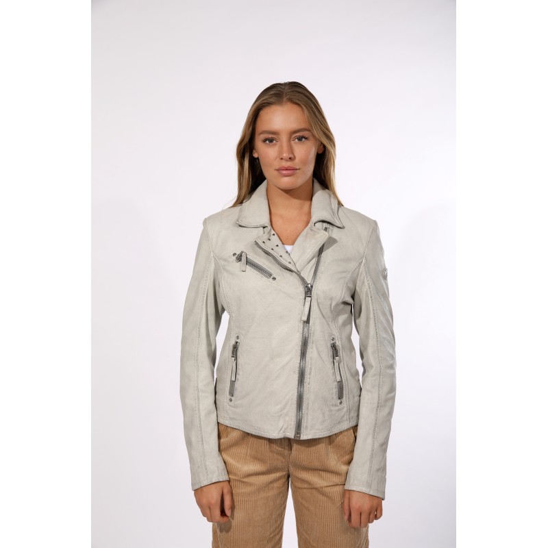 Geaca de Piele Naturala Dama Gipsy Alb Murdar GGSummer LABAGV – IMBRACAMINTE