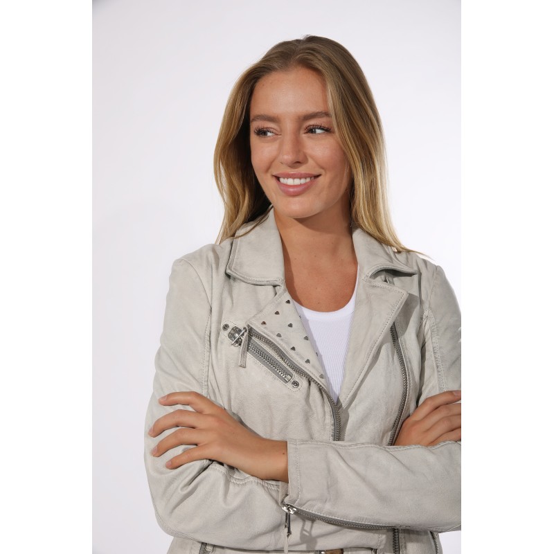 Geaca de Piele Naturala Dama Gipsy Alb Murdar GGSummer LABAGV – IMBRACAMINTE