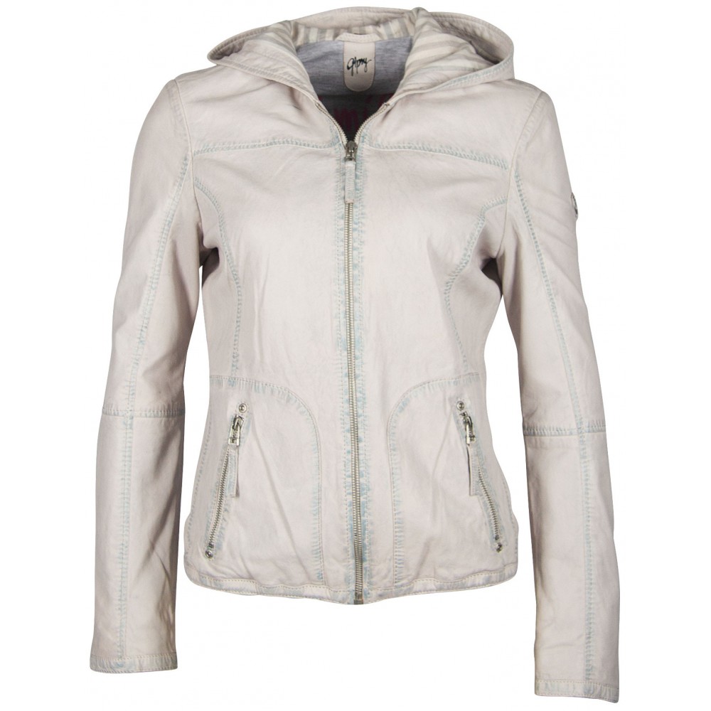 Geaca de Piele Naturala Dama Gipsy Alb Denim GGSuse LAWAV - readytowear