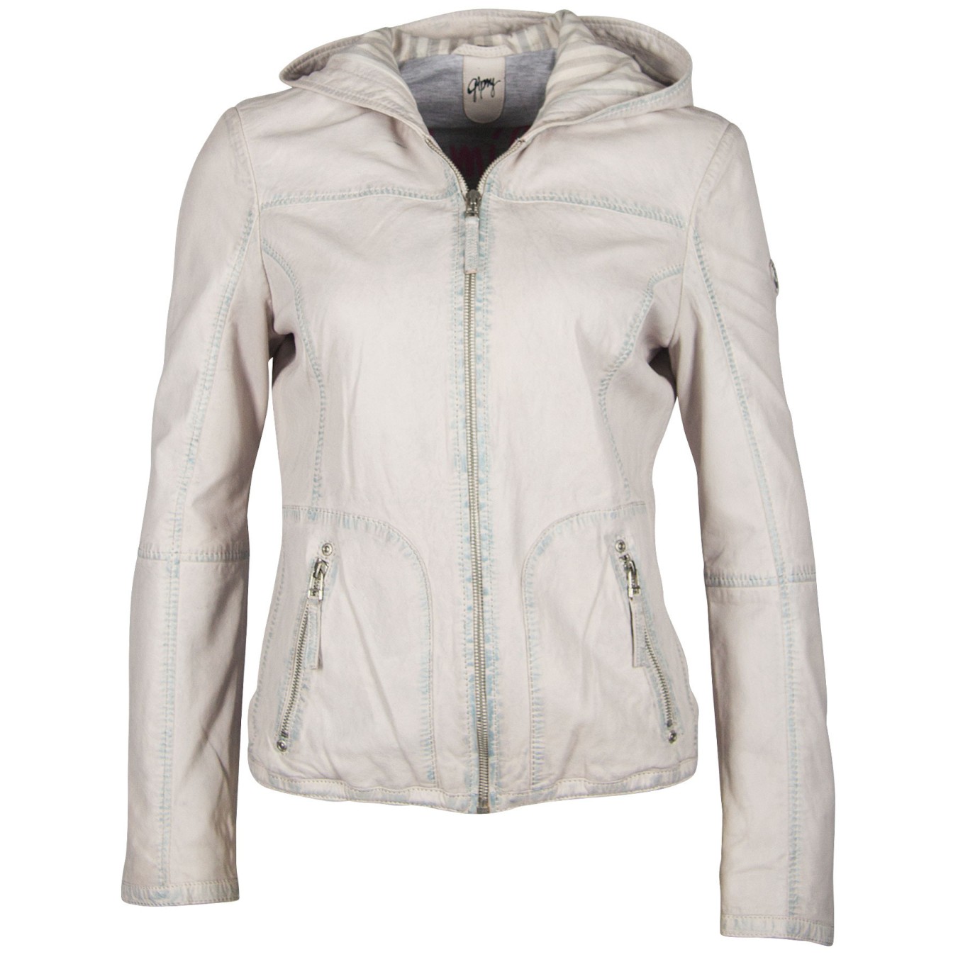 Geaca de Piele Naturala Dama Gipsy Alb Denim GGSuse LAWAV – IMBRACAMINTE