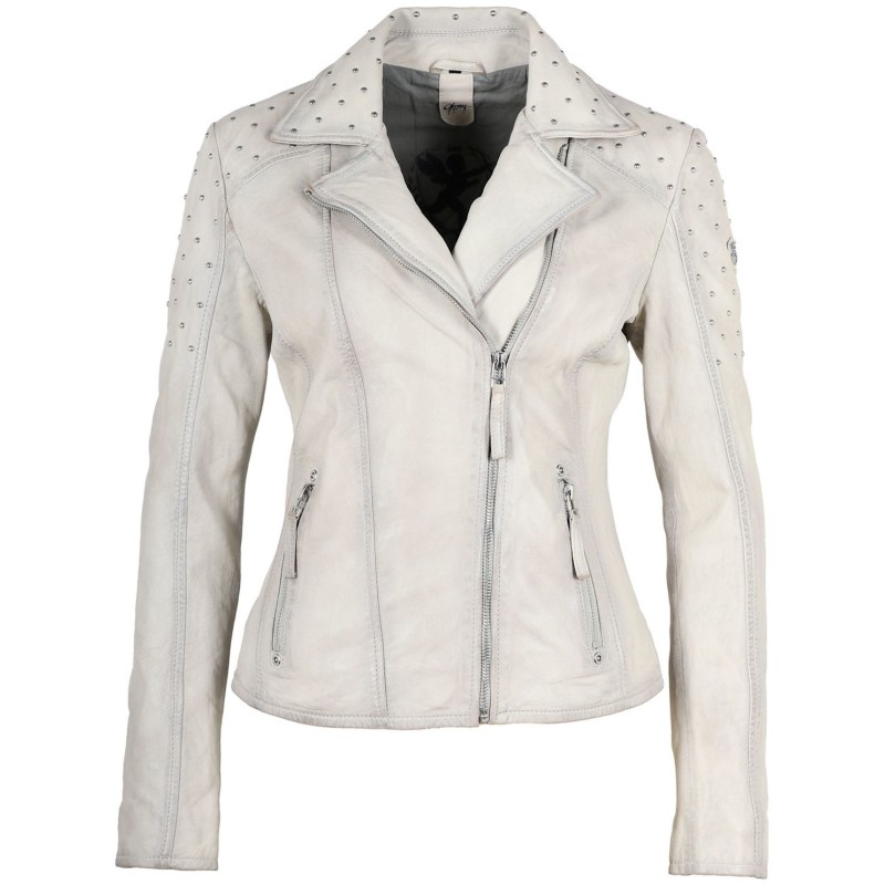 Geaca de Piele Naturala Dama Gipsy Alb Murdar GGVinny LADEV – IMBRACAMINTE
