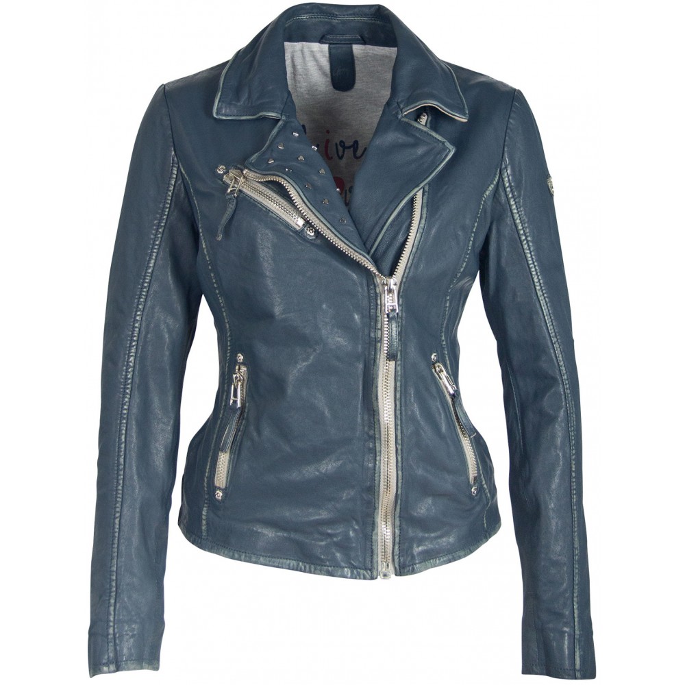 Geaca de Piele Naturala Dama Gipsy Albastru Denim GGWildheart LABAGV Geaca de Piele Naturala Dama Gipsy Albastru Denim GGWildheart LABAGV - readytowear
