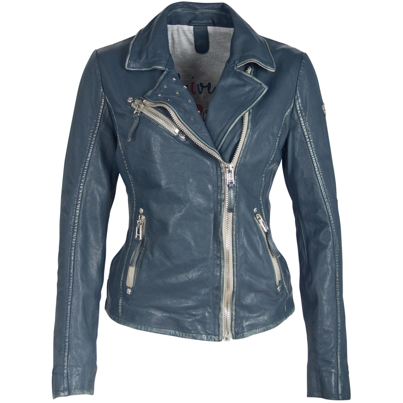 Geaca de Piele Naturala Dama Gipsy Albastru Denim GGWildheart LABAGV – IMBRACAMINTE