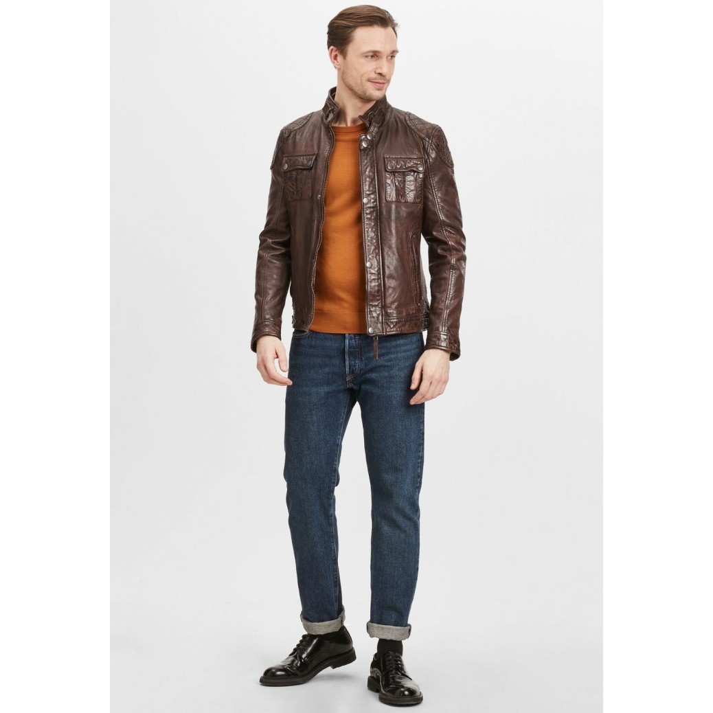 Geaca de Piele Naturala Barbati Gipsy Castanie GMDarric SF STUV – IMBRACAMINTE