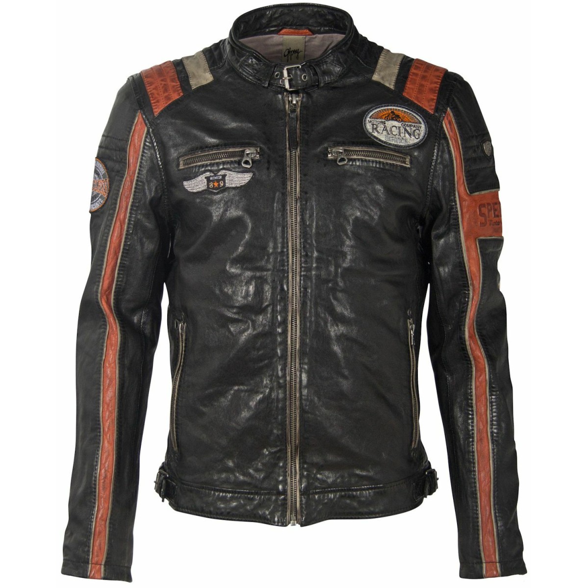 Geaca de Piele Barbati Gipsy Negru/Portocaliu GMNasdo SF LVV – IMBRACAMINTE