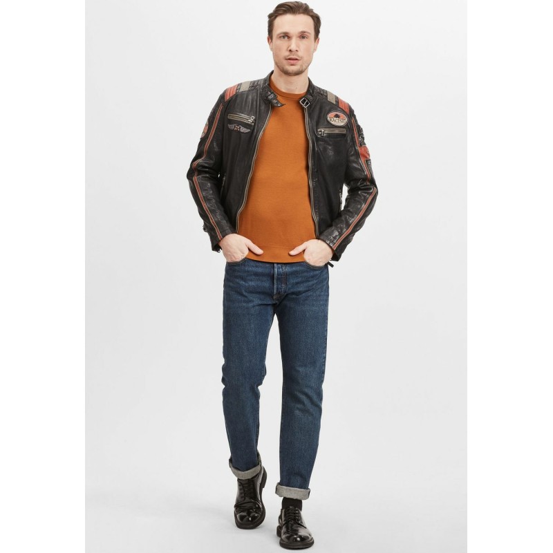 Geaca de Piele Barbati Gipsy Negru/Portocaliu GMNasdo SF LVV – IMBRACAMINTE