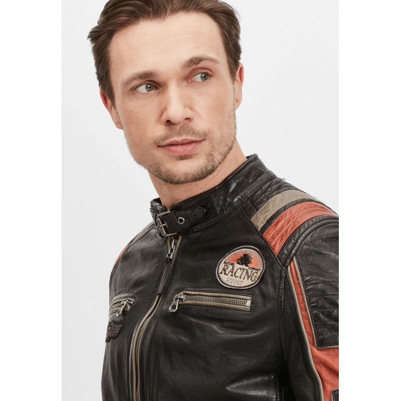 Geaca de Piele Barbati Gipsy Negru/Portocaliu GMNasdo SF LVV – IMBRACAMINTE