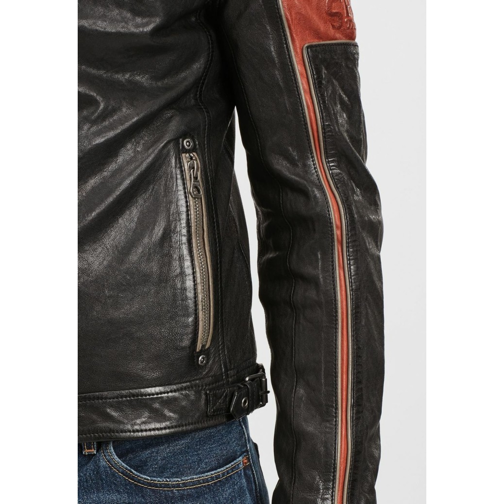 Geaca de Piele Barbati Gipsy Negru/Portocaliu GMNasdo SF LVV – IMBRACAMINTE