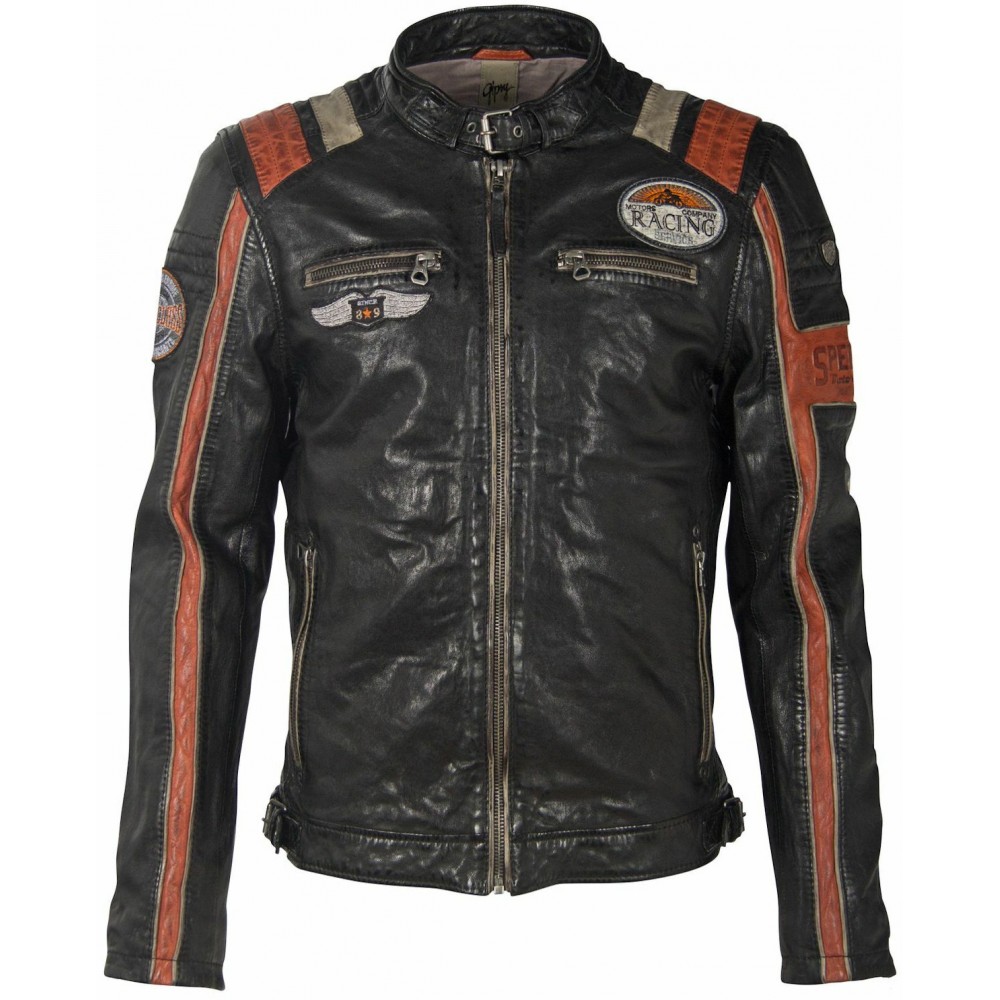 Geaca de Piele Barbati Gipsy Negru/Portocaliu GMNasdo SF LVV Geaca de Piele Barbati Gipsy Negru/Portocaliu GMNasdo SF LVV - readytowear