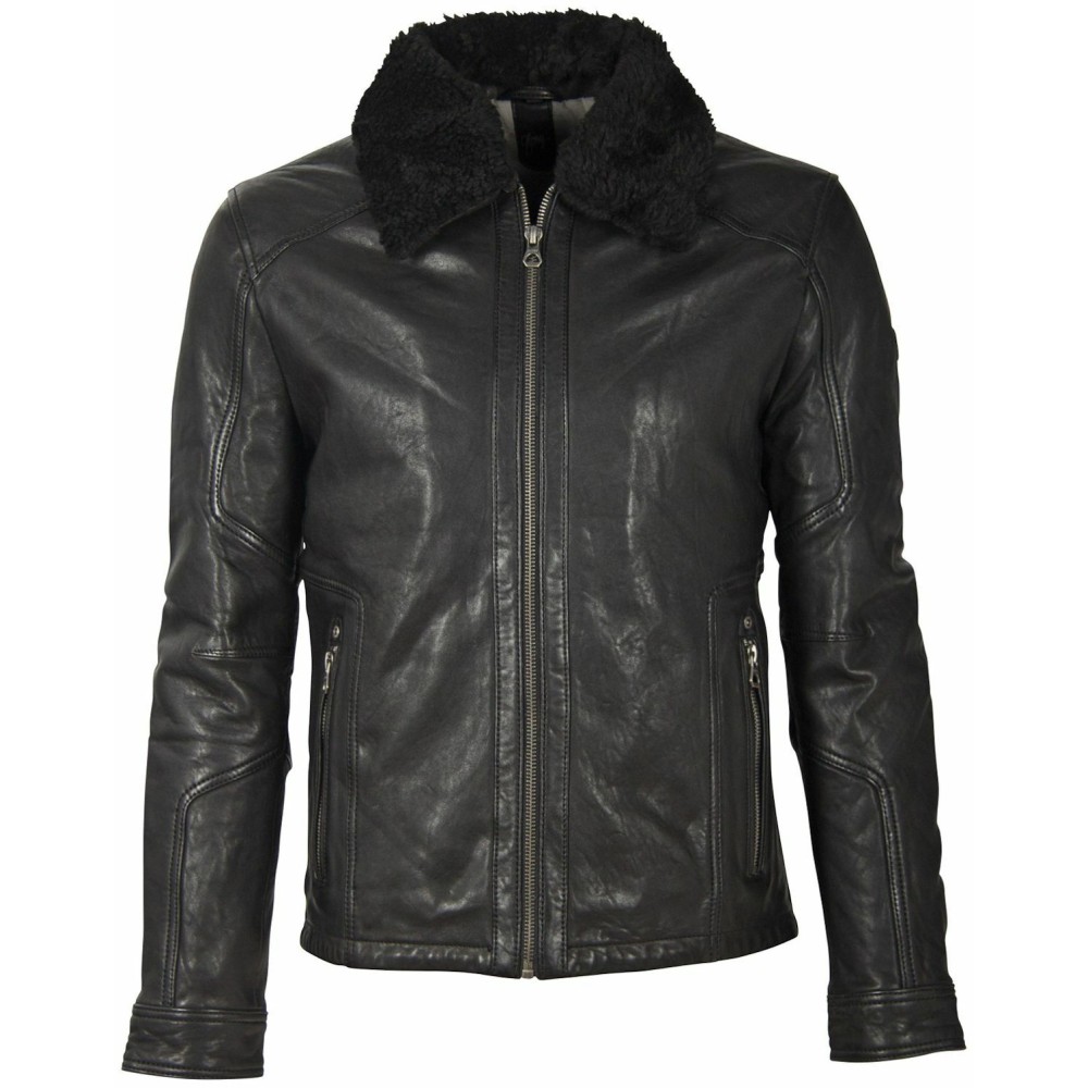 Geaca de Piele Barbati Gipsy Neagra GMOysto LHUV W - readytowear.ro