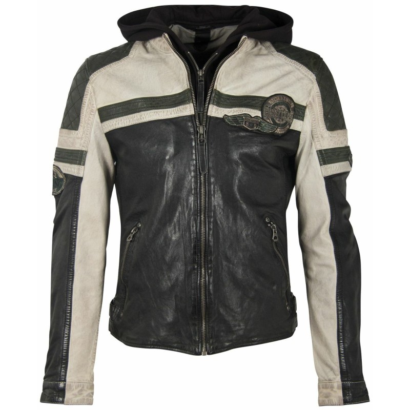 Geaca de Piele Barbati Gipsy Negru/Verde Inchis GMSpeeto SF LAMOV – IMBRACAMINTE