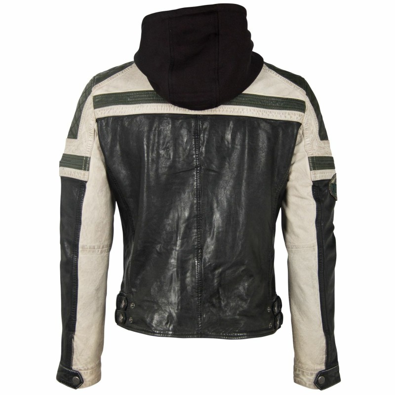 Geaca de Piele Barbati Gipsy Negru/Verde Inchis GMSpeeto SF LAMOV – IMBRACAMINTE