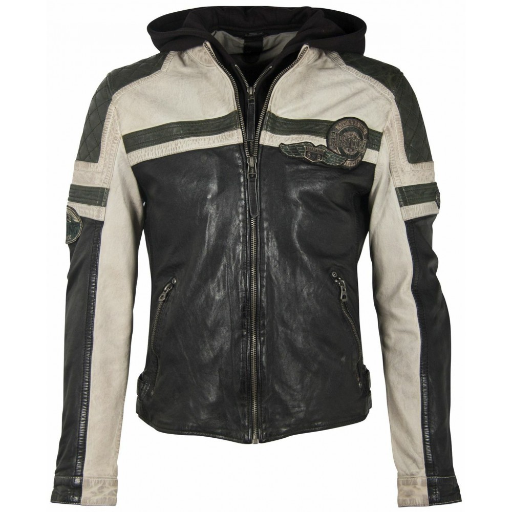 Geaca de Piele Barbati Gipsy Negru/Verde Inchis GMSpeeto SF LAMOV Geaca de Piele Barbati Gipsy Negru/Verde Inchis GMSpeeto SF LAMOV - readytowear