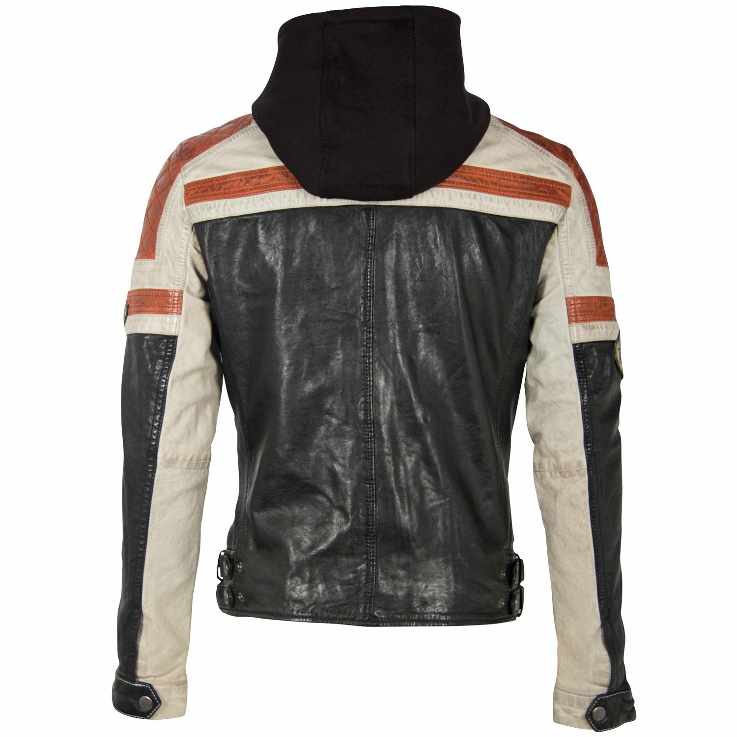 Geaca de Piele Naturala Barbati Gipsy Negru/Portocaliu GMSpeeto SF LAMOV – IMBRACAMINTE
