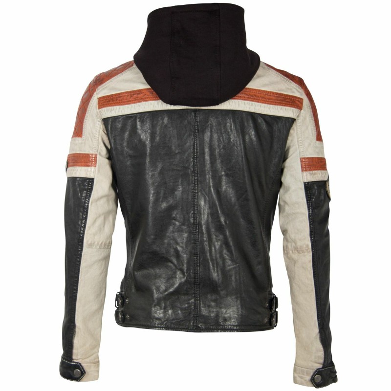 Geaca de Piele Naturala Barbati Gipsy Negru/Portocaliu GMSpeeto SF LAMOV – IMBRACAMINTE