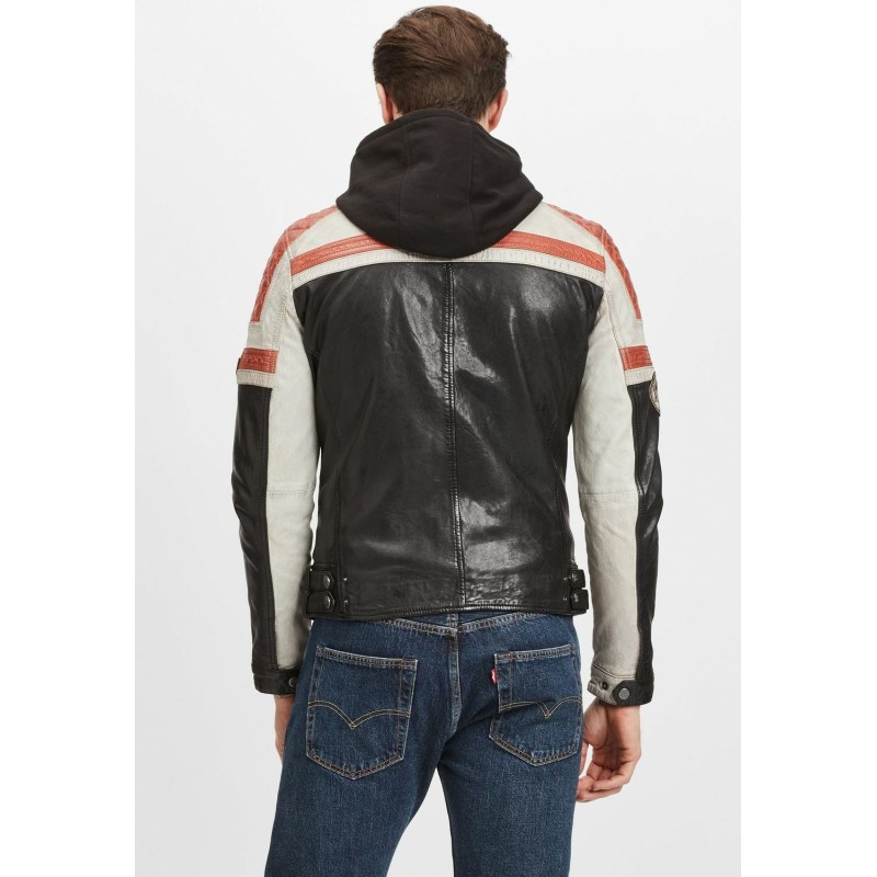 Geaca de Piele Naturala Barbati Gipsy Negru/Portocaliu GMSpeeto SF LAMOV – IMBRACAMINTE