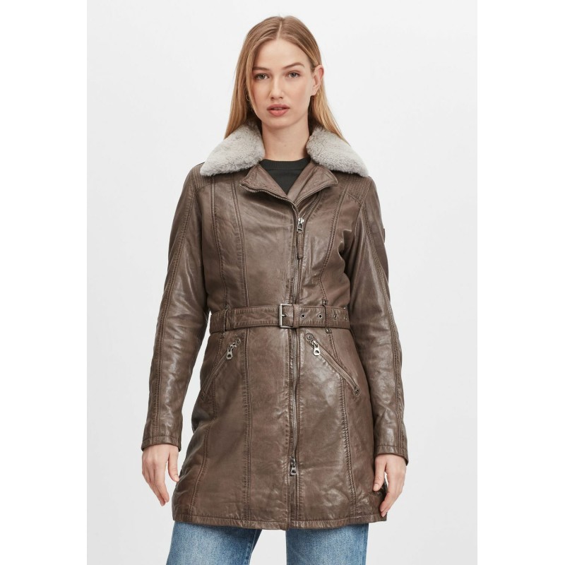 Geaca Lunga de Piele Dama Gipsy Gri Inchis GWDarcy LATEV – IMBRACAMINTE