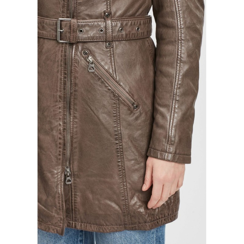 Geaca Lunga de Piele Dama Gipsy Gri Inchis GWDarcy LATEV – IMBRACAMINTE