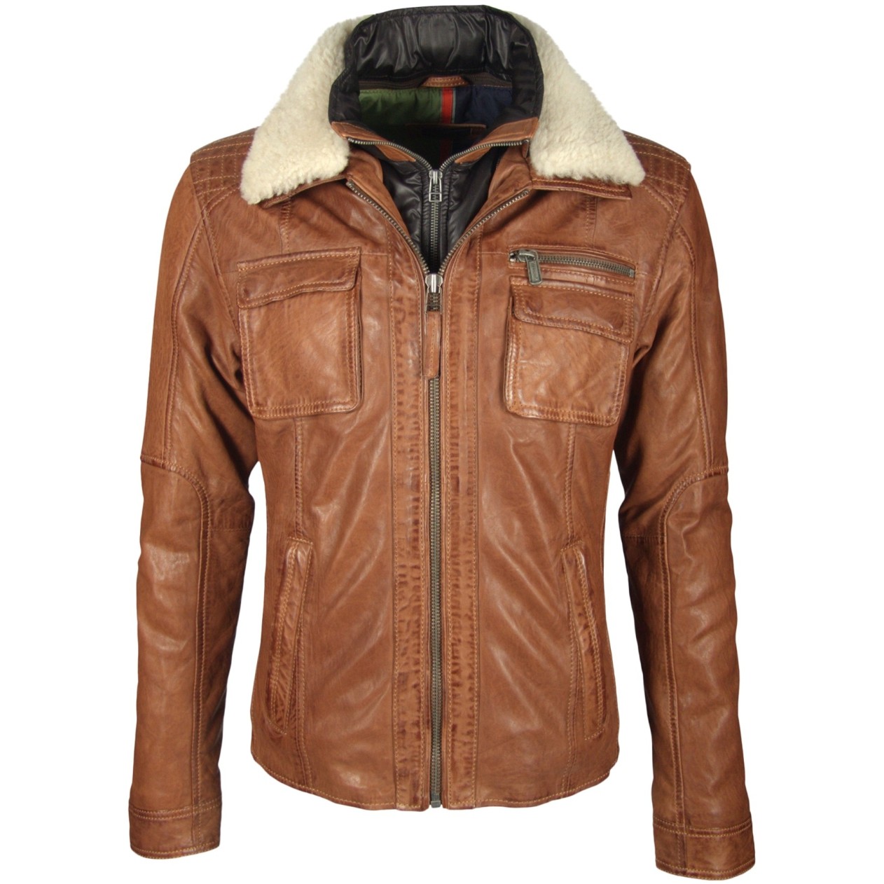 Geaca de Piele Naturala Barbati Gipsy Coniac Ice LASARV W – IMBRACAMINTE