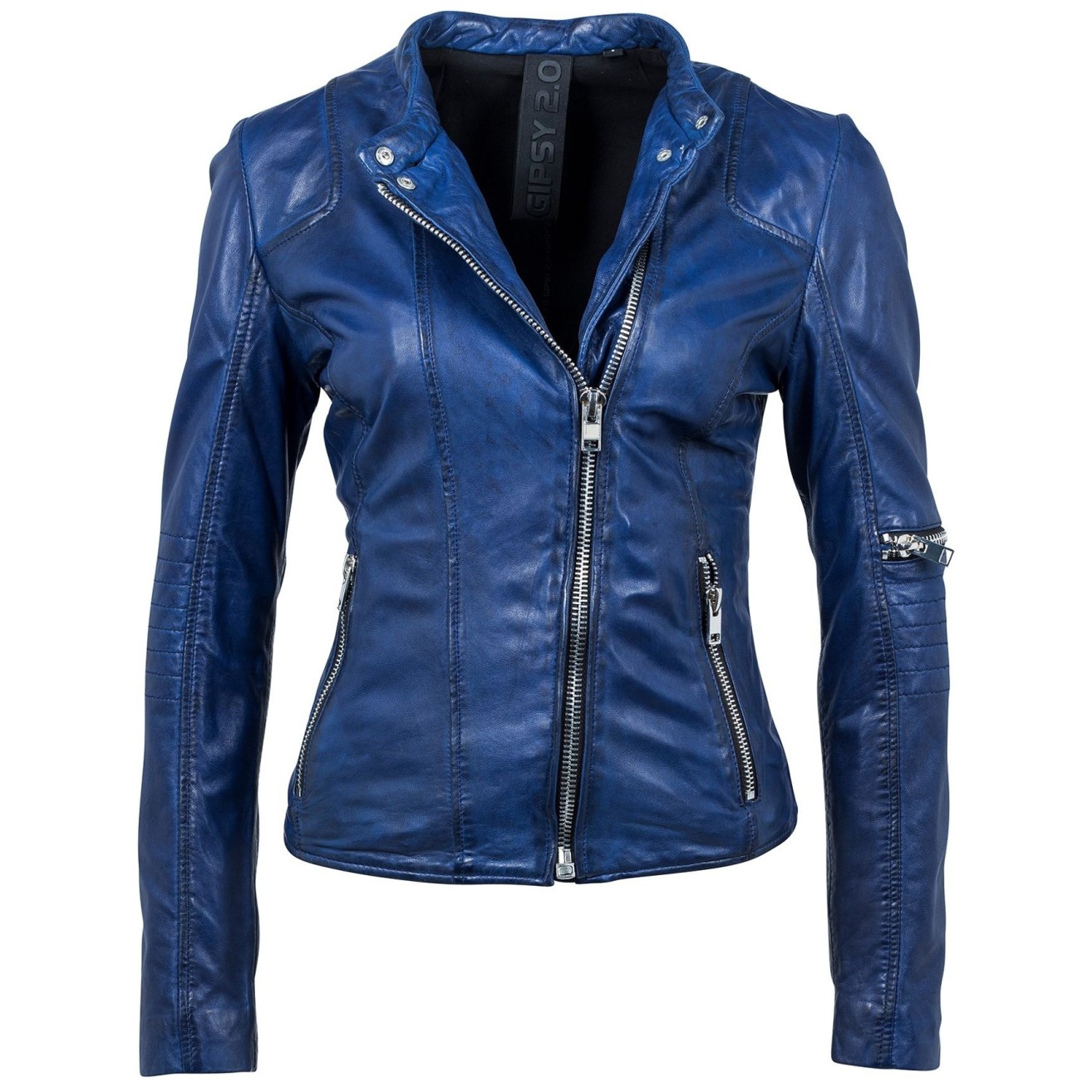 Geaca de Piele Naturala Dama Gipsy Albastra Kaylin SF LAANV – IMBRACAMINTE