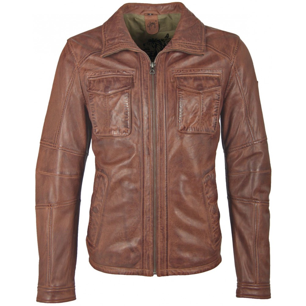 Męska skórzana kurtka Gipsy Ciemny koniak Lanny NSLV Męska skórzana kurtka Gipsy Ciemny koniak Lanny NSLV - readytowear