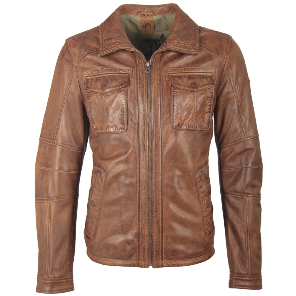 Geaca de Piele Barbati Gipsy Coniac Lanny NSLV geci de piele - readytowear.ro