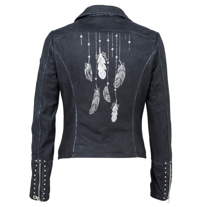 Geaca de Piele Naturala Dama Gipsy Neagra Argintie Lara LCOUNTV – IMBRACAMINTE