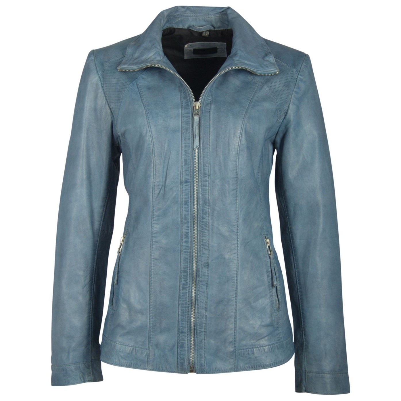 Geaca de Piele Naturala Dama Gipsy Albastru Deschis Liz LAJUV – IMBRACAMINTE