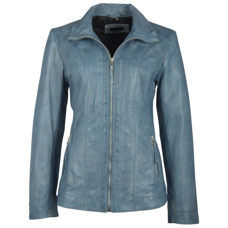Geaca de Piele Naturala Dama Gipsy Albastru Deschis Liz LAJUV – IMBRACAMINTE