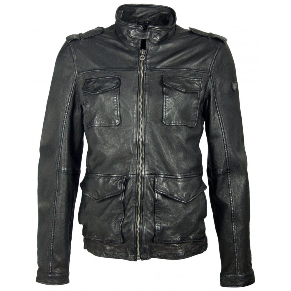 Geaca de Piele Naturala Barbati Gipsy Neagra Lon SF LANICV - readytowear.ro