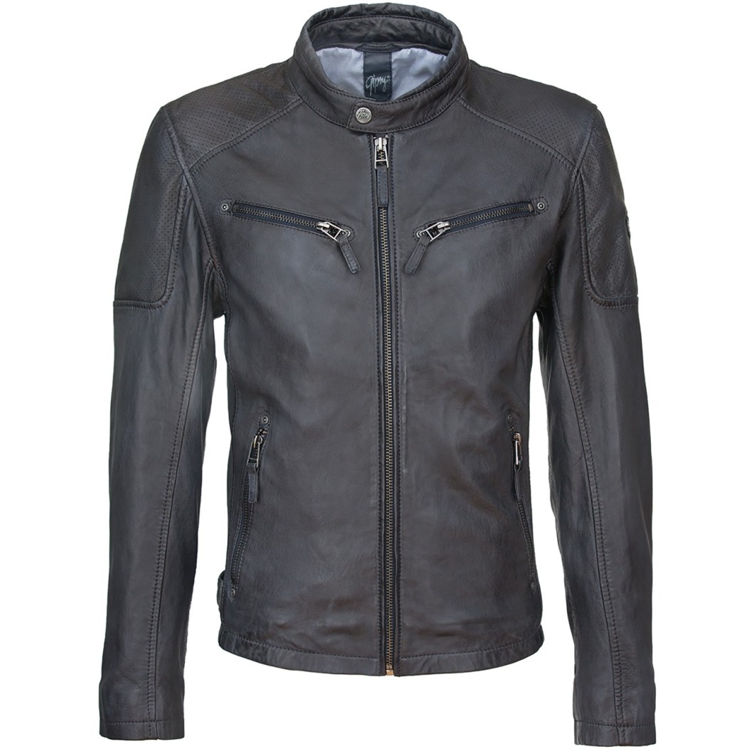 Geaca de Piele Naturala Barbati Gipsy Negru Bleumarin Marc LAKEV – Black Friday